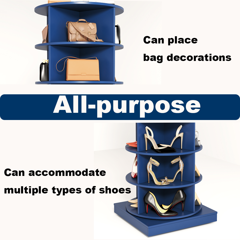 Blue 360 Rotating Shoe Cabinet 7 Layers Round 5 Or More Spaces Natural Navy Blue Adjustable Shelves Primary Living Space American Design,American Traditional Melamine