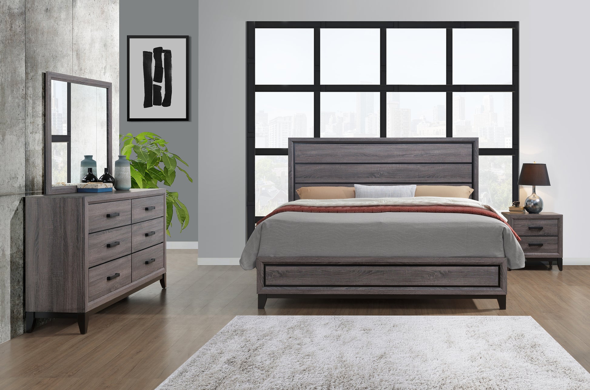Mirage Grey Queen Bed Box Spring Required Queen Black Gray Wood Bedroom Casual Rubberwood Panel Rubber Wood