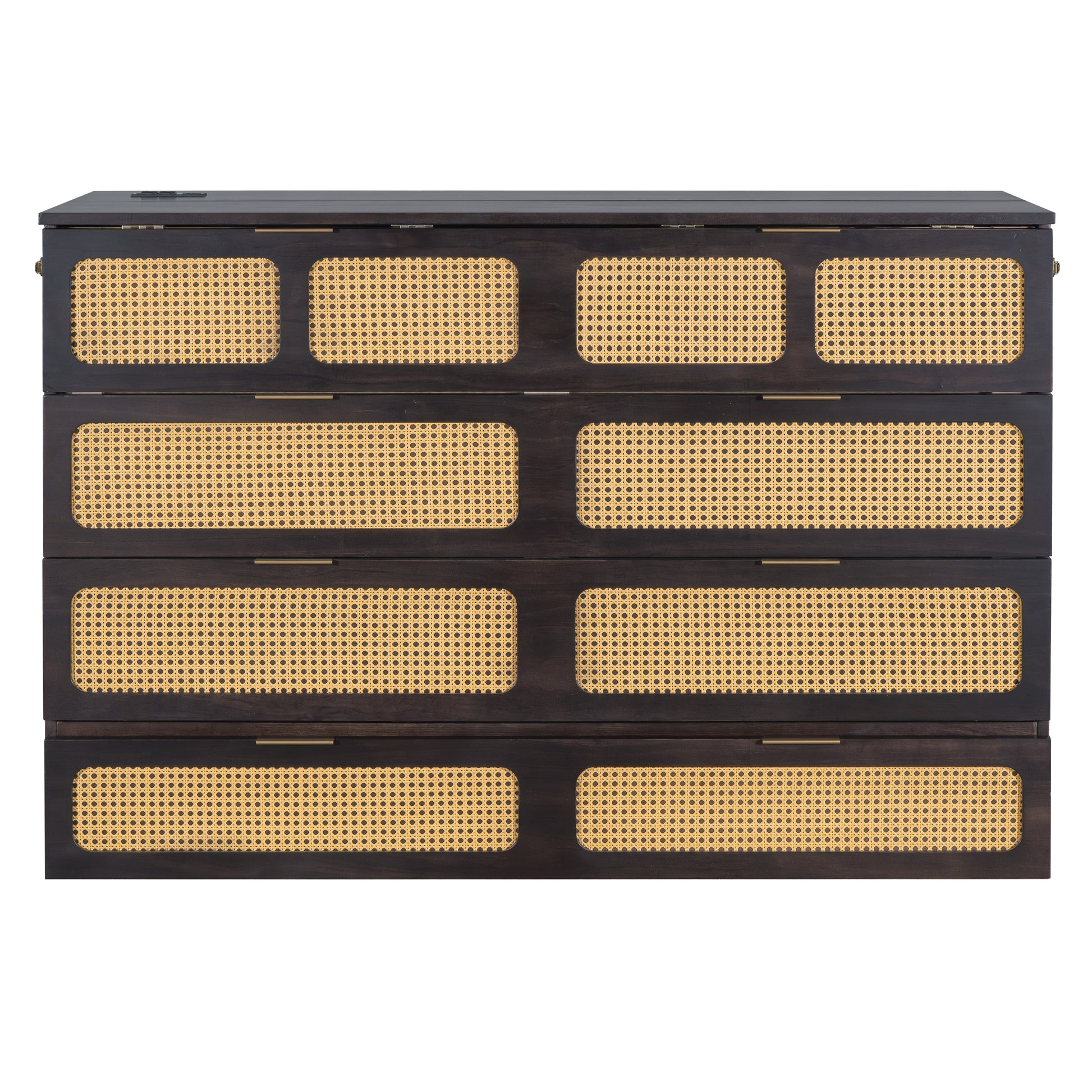 Queen Murphy Bed With Large Drawers,Espresso Queen Espresso Plywood