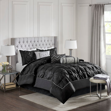 7 Piece Tufted Comforter Set Black Queen Queen Black Polyester