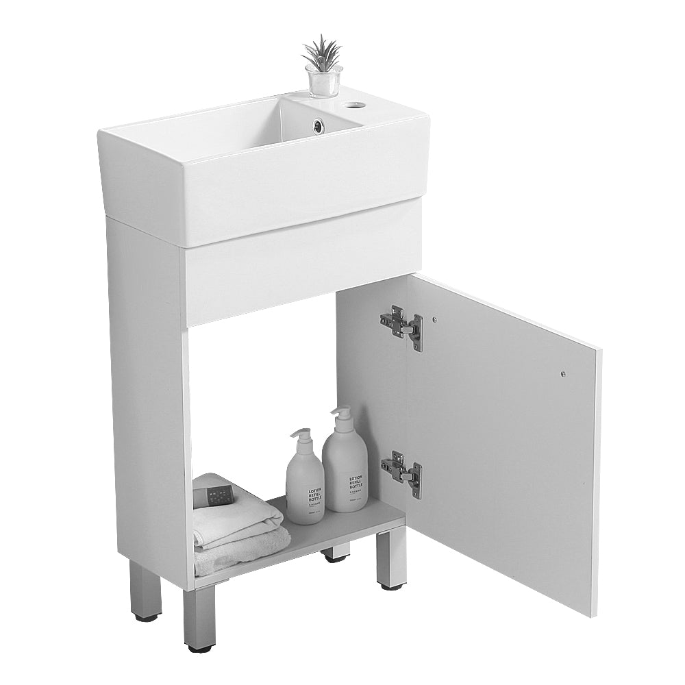 19 "White Bathroom Cabinet With Ceramic Sink White Solid Wood