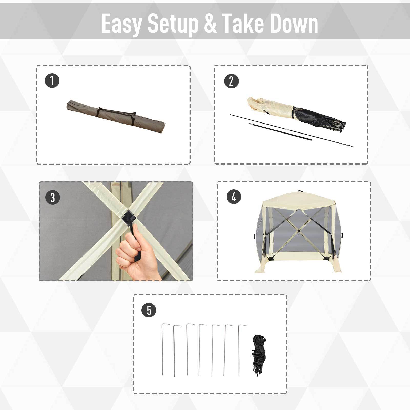 Outsunny Pop Up Camping Canopy Gazebo Screen Shelter Tent With Single Person Easy Set Up, Ventilating Mesh, Portable Carry Bag For Outdoor Camping Party Event, 7X7Ft, Beige Beige Polyester