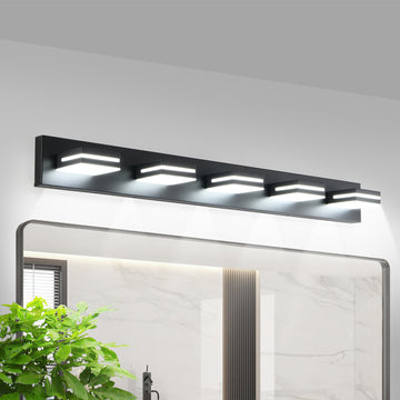 Modern Black Led Vanity Light, 5 Lights Wall Sconce For Bathroom And Mirror, Sleek Minimalist Design, Energy Efficient, Easy To Install Black Iron