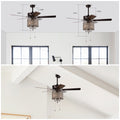 52'' Classical Crystal Ceiling Fan Lamp,3 Speed5 Reversible Blades For Living Room, Dining Room, Bedroom, Family Room, Rustic Bronze ,3Pcs*E12 No Include Bulb Hand Pull Chain Rustic Brown American Traditional,Antique,Classic,Contemporary Crystal Metal