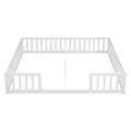 Double Twin Floor Bed With Fence, Guardrails, Without Door, White Twin White American Design Pine