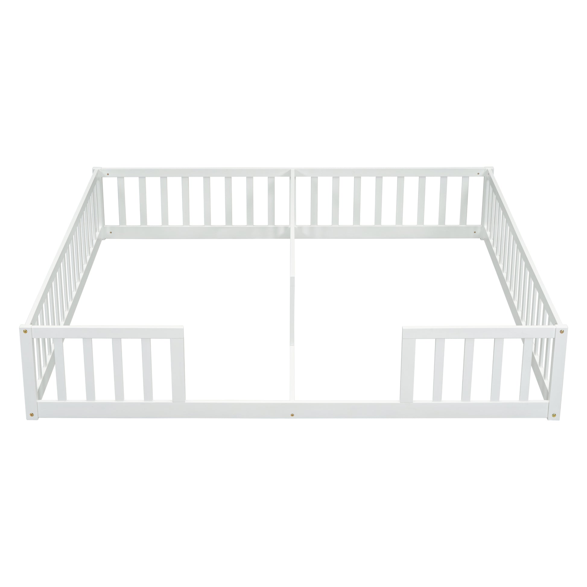 Double Twin Floor Bed With Fence, Guardrails, Without Door, White Twin White American Design Pine