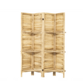 4 Panel Wood Room Divider Screen With Shelves Freestanding Partition With Display Shelves Natural Color Natural Wood Modern Wood