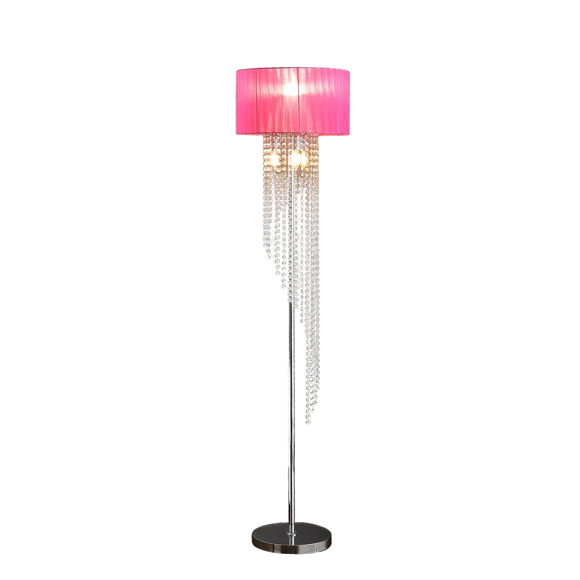 65.75"H Sheer Hot Pink Drum Shade Rain Crystal Chrome Metal Floor Lamp For Living Room, Standing Lamp For Bedroom Multicolor Metal