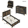 4 Pieces Bedroom Sets, Queen Size Farmhouse Platform Bed With Wooden Strip Decoration, Storage Nightstand And Dresser With Metal Handle, Black Queen Black 4 Piece Set Particle Board