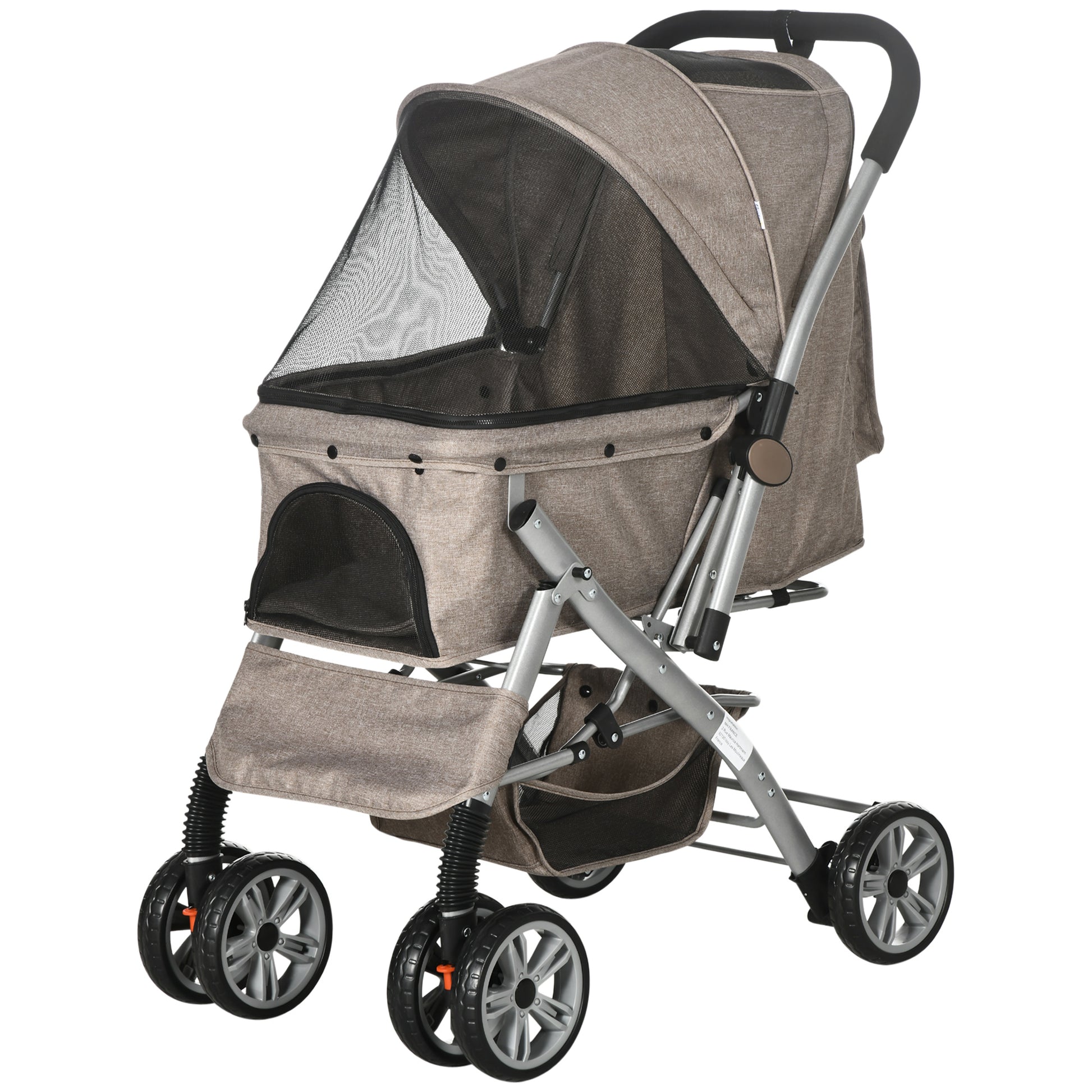 extra small dog stroller Pawhut Dog Stroller For Small Dogs Cats, 4 Wheels One Click Fold Pet Stroller With Swivel Wheels, Brake, Basket Storage, Safety Belts, Adjustable