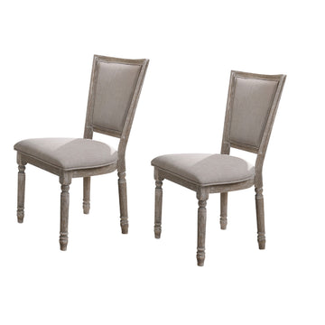 Wooden Chair With Fabric Upholstered Seating, Set Of 2, Gray And Brown Gray Wood Fabric