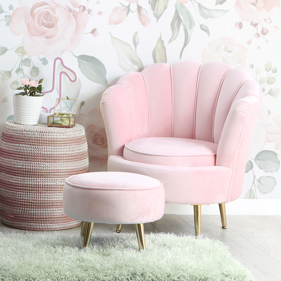 Alana Seashell Chair And Stool Pink Fabric