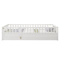 Twin Size Floor Bed, Integral Construction With Super High Security Barrier, Door, Children'S Floor Bed Frame, Montessori Wooden Children'S Floor Bed, Support Slat White Box Spring Required Twin White Wood Brown Bedroom American Design,Artsy Pine Bed