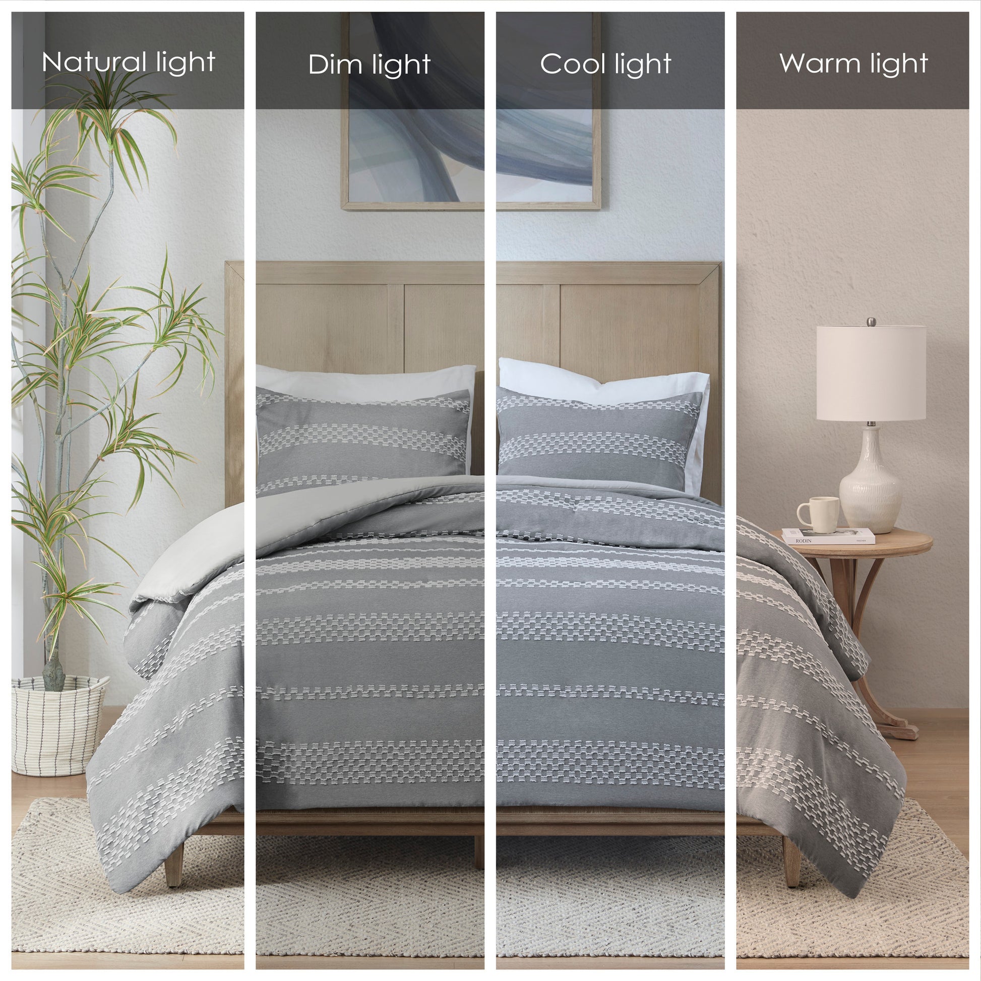 3 Piece Clipped Jacquard Duvet Cover Set King Gray Polyester