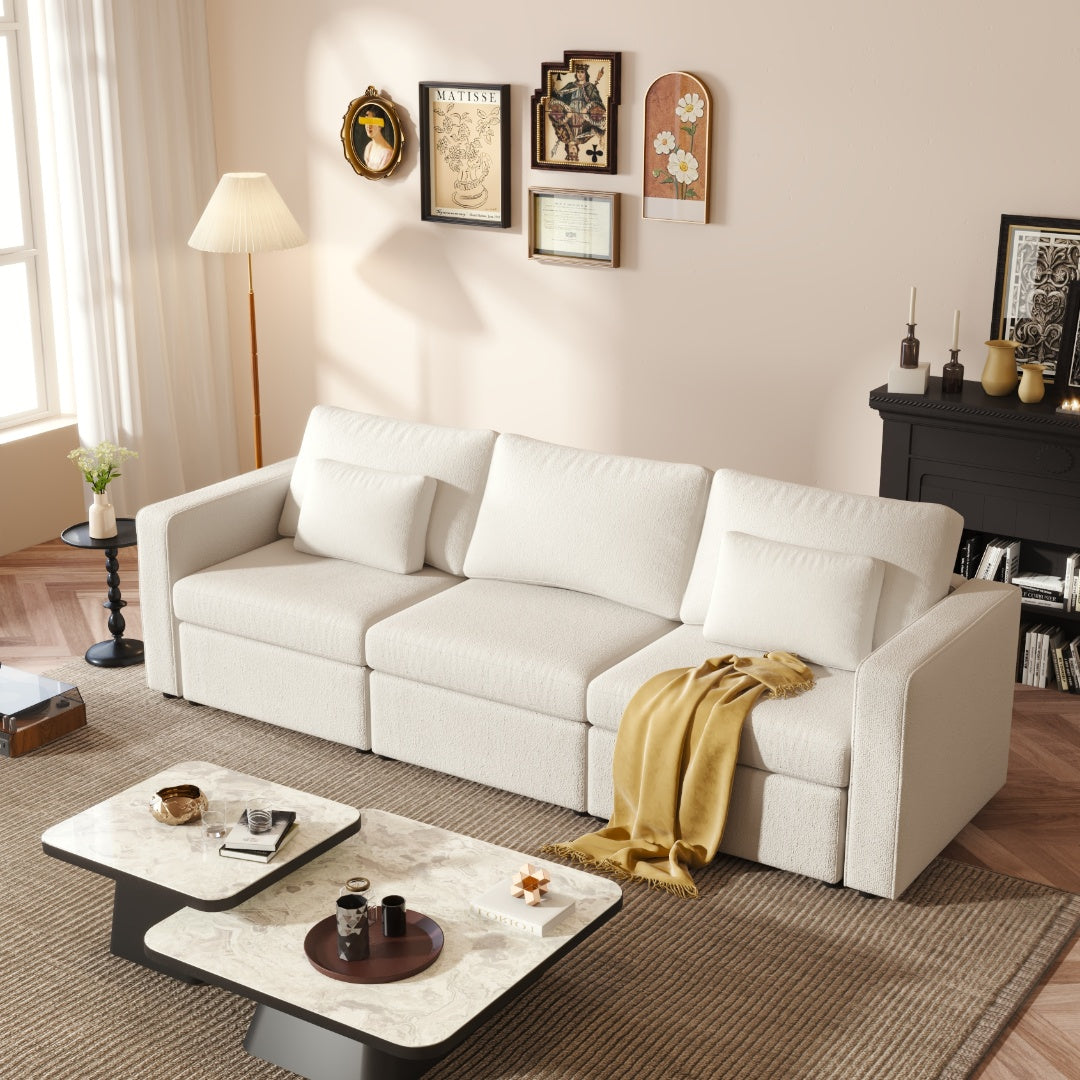 Modern Cotton Linen L Shape Sectional Sofa, Oversized Upholstery Sectional Sofa, Chaise Couch For Living Room Loft Apartment Office White 3 Seats Wood Primary Living Space Medium Duty Pine 3 Seat White Linen Medium Soft Cushion Back Minimalist,Modern