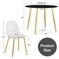 1 Table And 4 Chairs, A Modern Minimalist Circular Dining Table With A 40 Inch Black Imitation Marble Tabletop And Gold Plated Metal Legs, And 4 Modern Gold Plated Metal Leg Chairs. Black Gold Seats 4 Glass