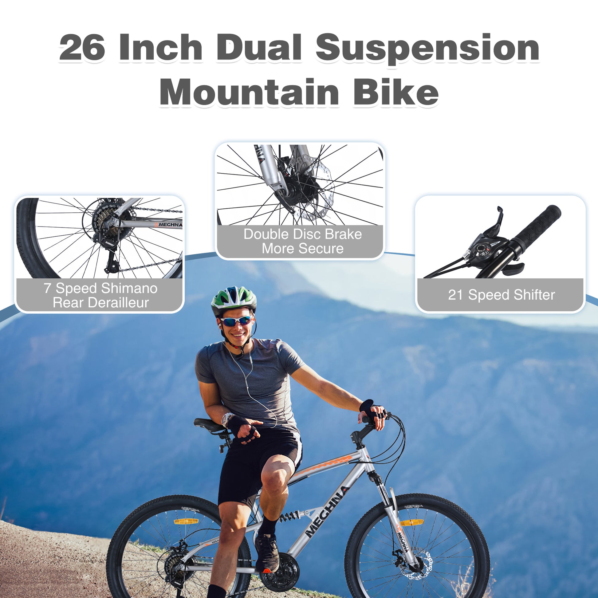 26 Inch Mountain Bike 21 Speed Dual Suspension Aluminum Alloy Frame For Men And Women'S Bike Cycling Grey Garden & Outdoor Aluminium Alloy