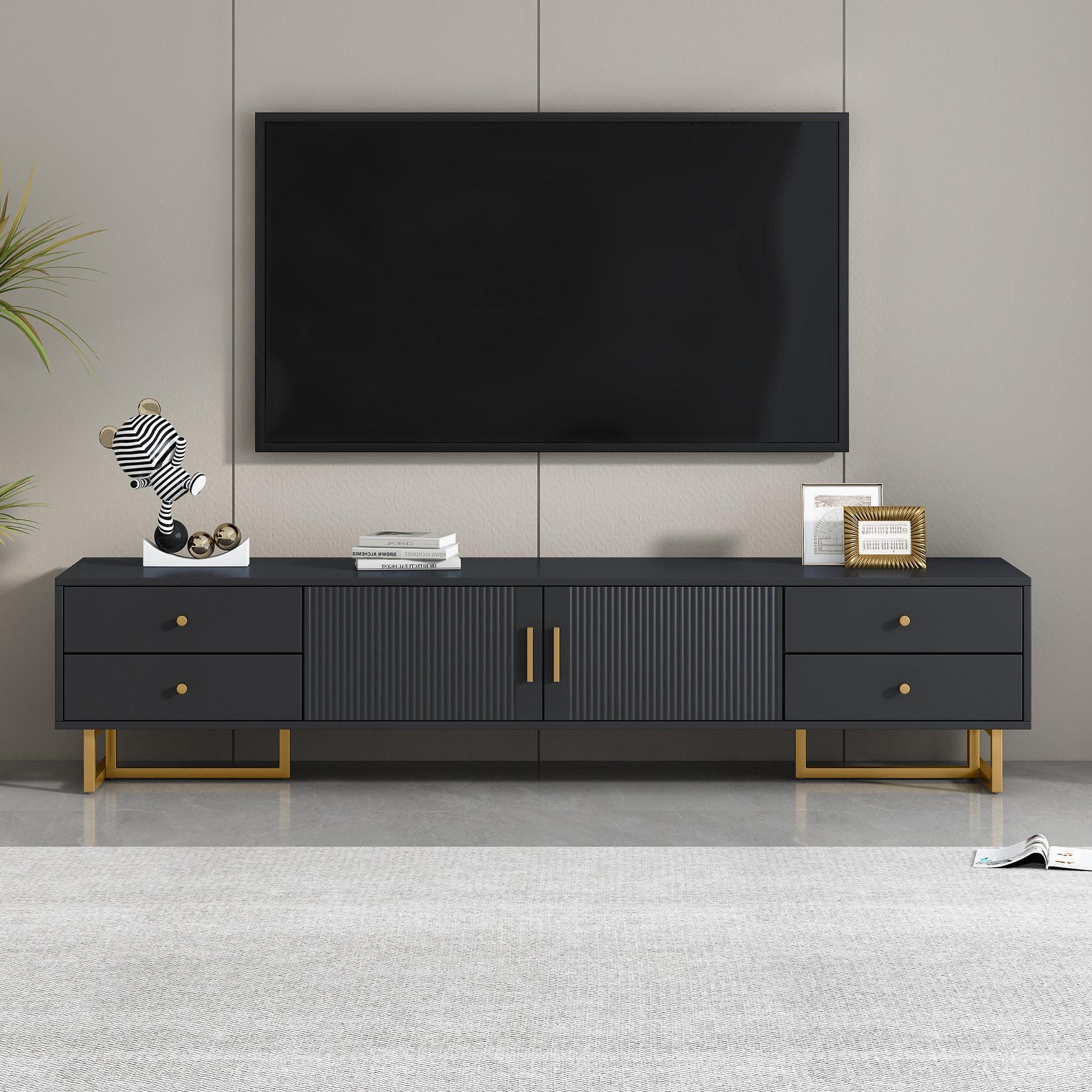 Tv Stand For 65 Inch Tv, Entertainment Center Tv Media Console Table, Modern Tv Stand With Storage, Tv Console Cabinet Furniture For Living Room Black 70 79 Inches Mdf