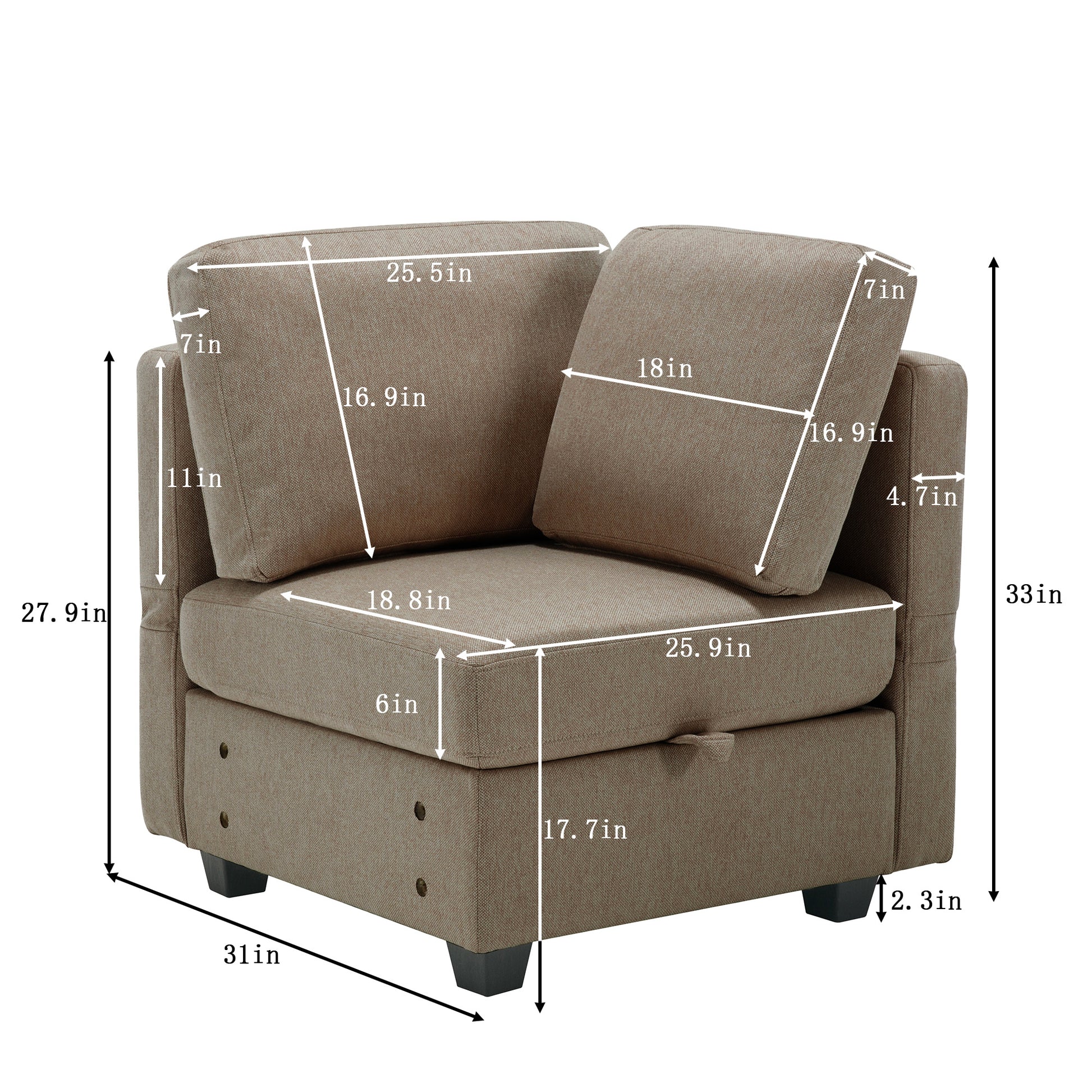 Space Saving Small Sectional Sofa With Ottoman, 2 Seater Sofa With 1 Ottoman, All Seats And Ottomans With Storage Function Brown Brown Polyester 2 Seat