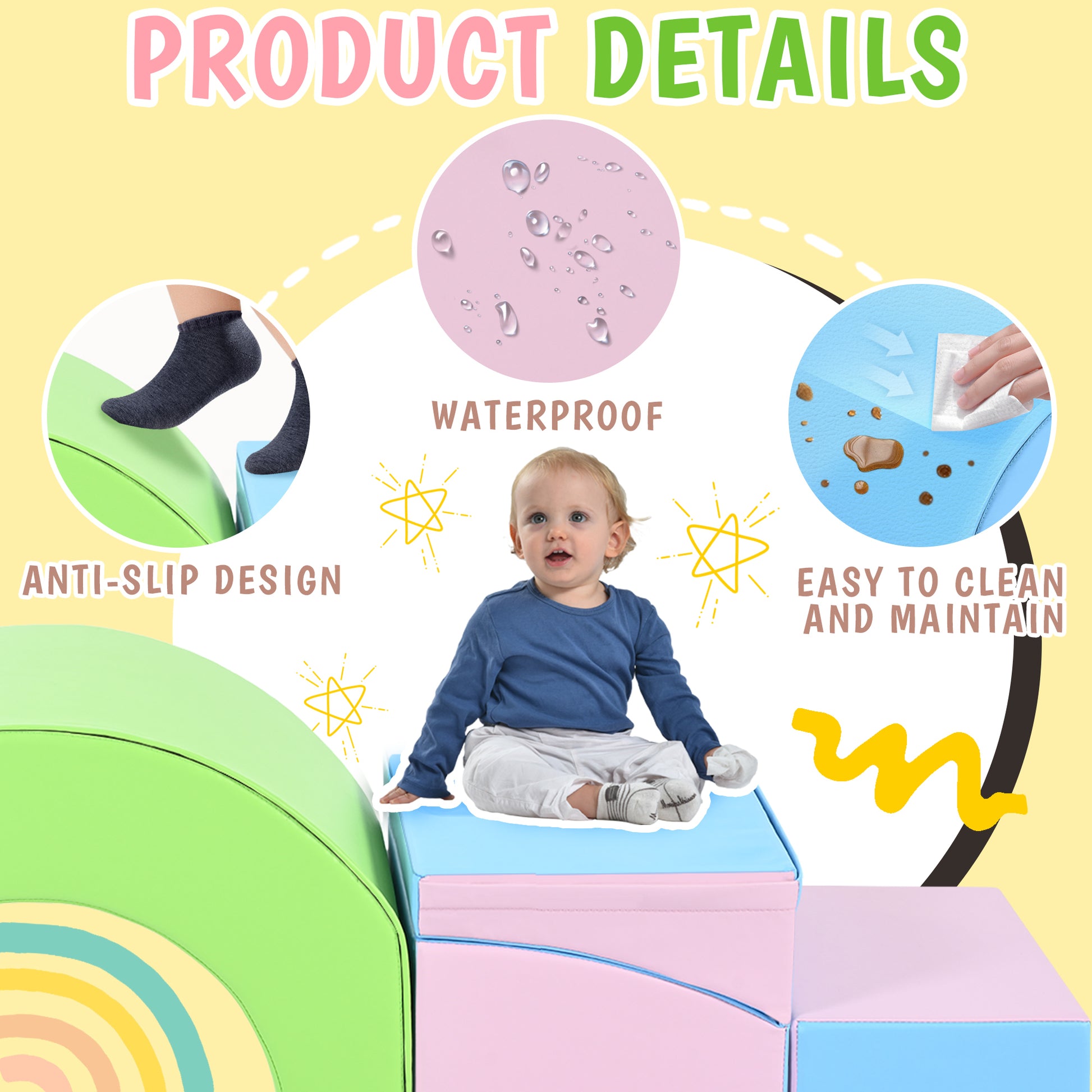 5 Piece Kids Climbing Toys For Toddlers, Foam Climbing Blocks For Babies, Kids Crawling And Climbing Indoor Active Play Structure Colorful Under 50 Lbs Cute Foam 1 To 2 Years Pu Indoor