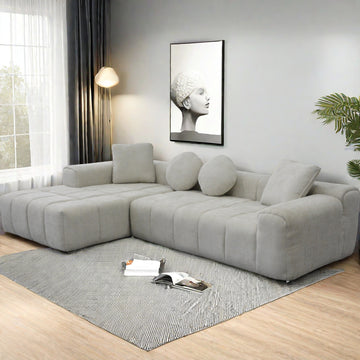 Modern L Style Light Gray L Shaped Compressed Sofa Chaise Lounge: High Resilience Soft, Comfortable Seating, Space Saving Design, Ideal For Small Spaces Light Gray Linen Wood Primary Living Space