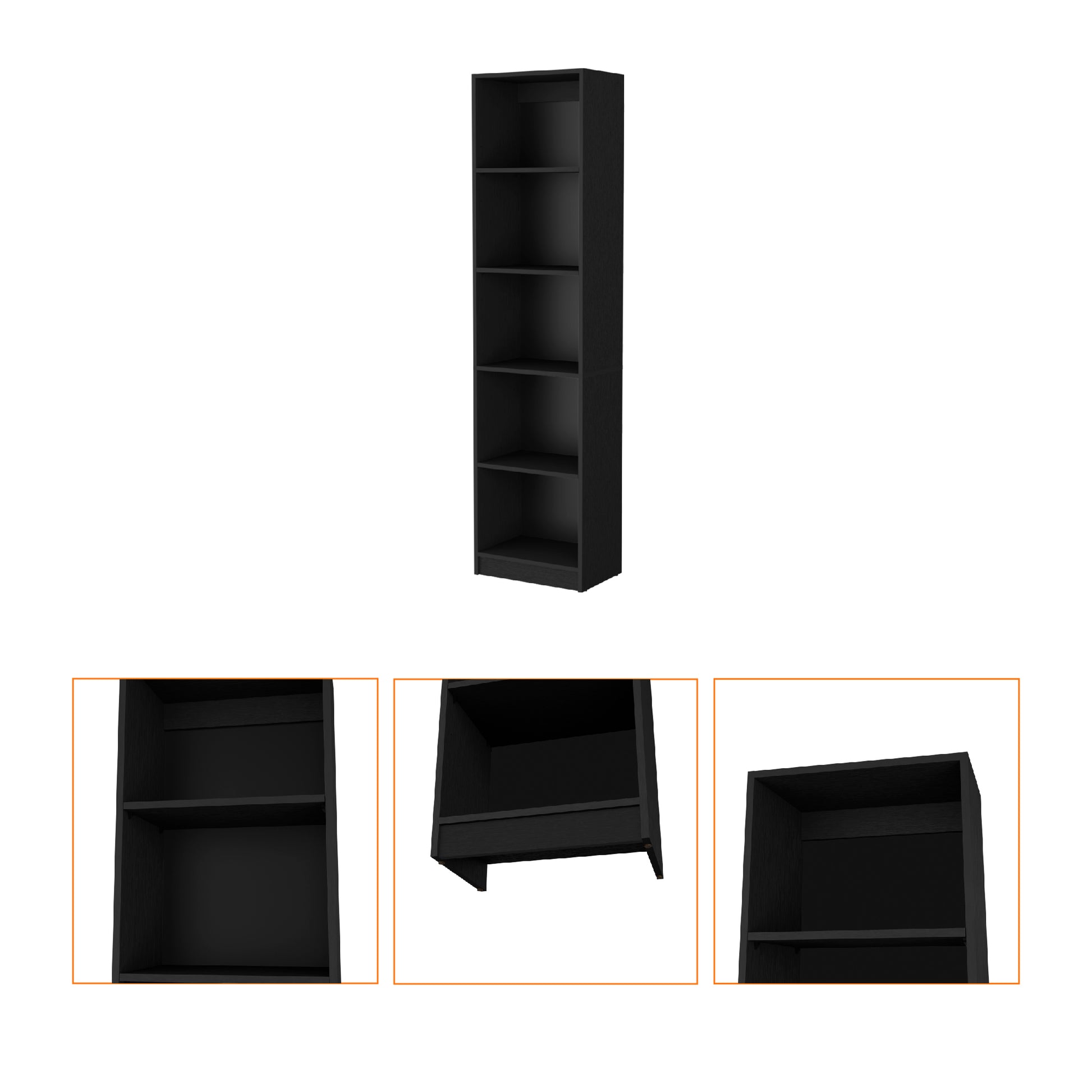 Sutton Slim Bookcase With Modern 5 Shelf Design Black Particle Board Engineered Wood