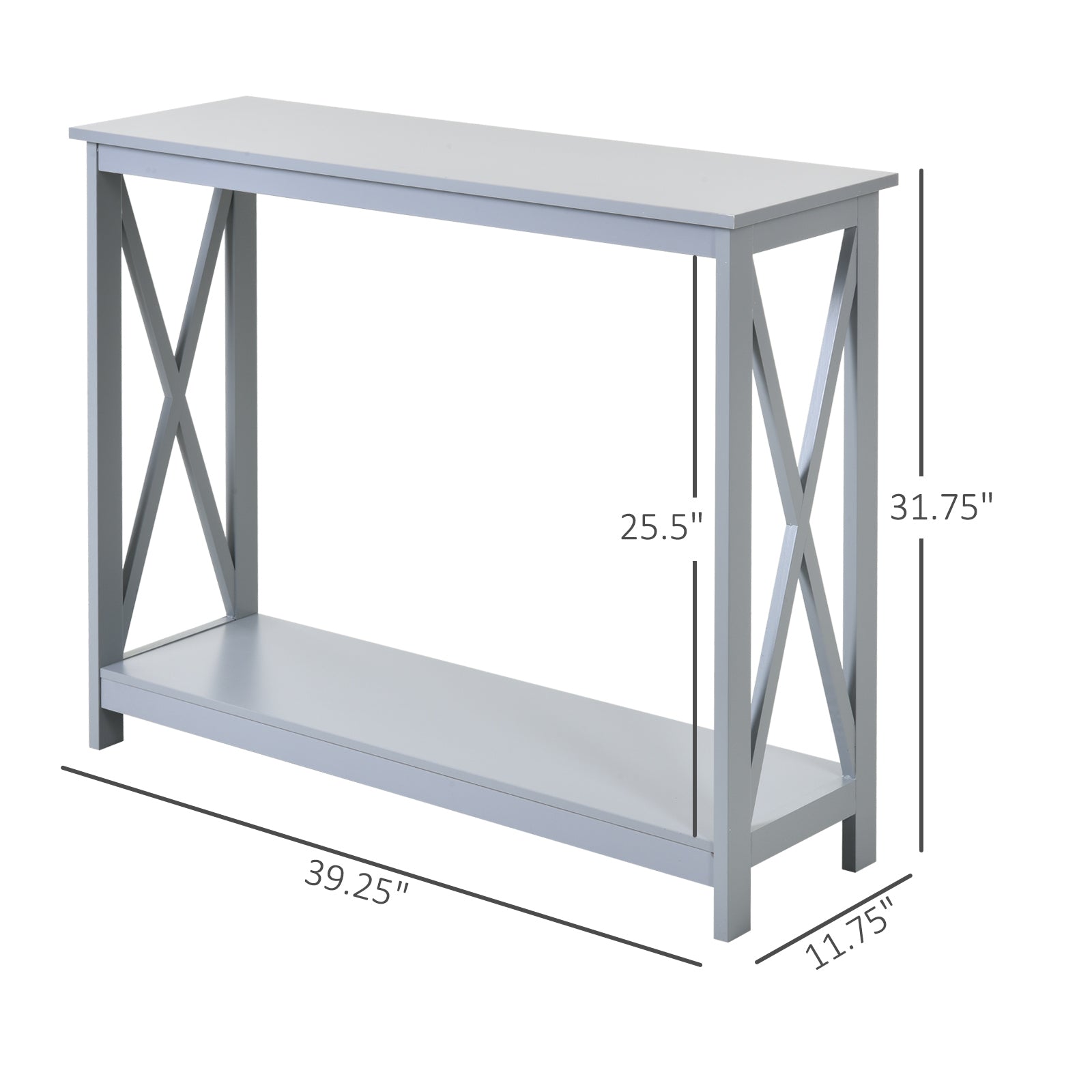 Homcom 2 Tier Console Table, Sofa Side Table With Storage Shelf, X Design For Entryway, Living Room, And Hallway, Grey Grey Mdf