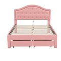 Full Size Upholstered Platform Bed With Tufted Headboard, Led And 2 Drawers, Pink Box Spring Not Required Full Pink Wood Bathroom Bed Frame Faux Leather Upholstered
