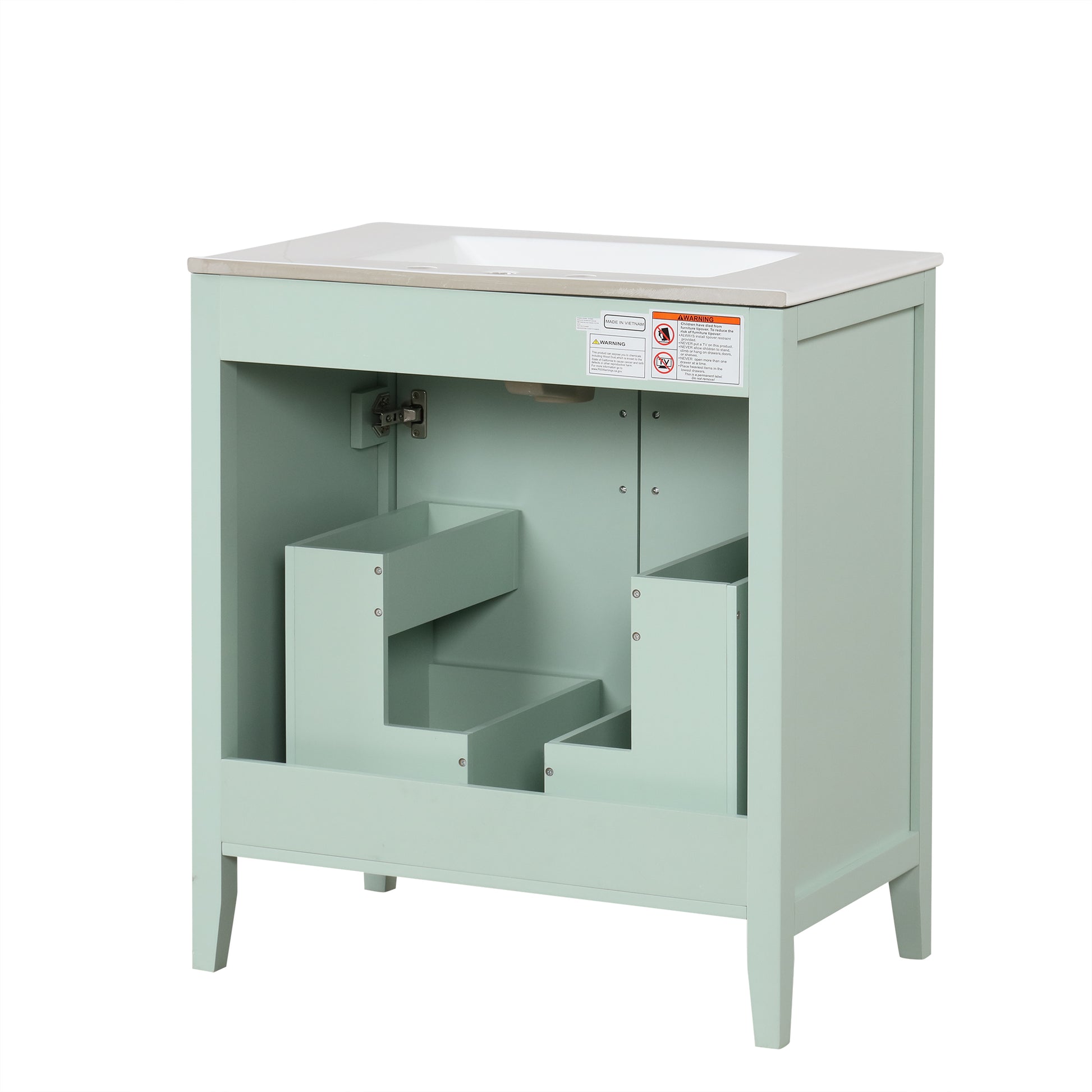 30" Bathroom Vanity With Sink, Multi Functional Bathroom Cabinet With Doors And Drawers, Solid Frame And Mdf Board, Green Green Solid Wood Mdf