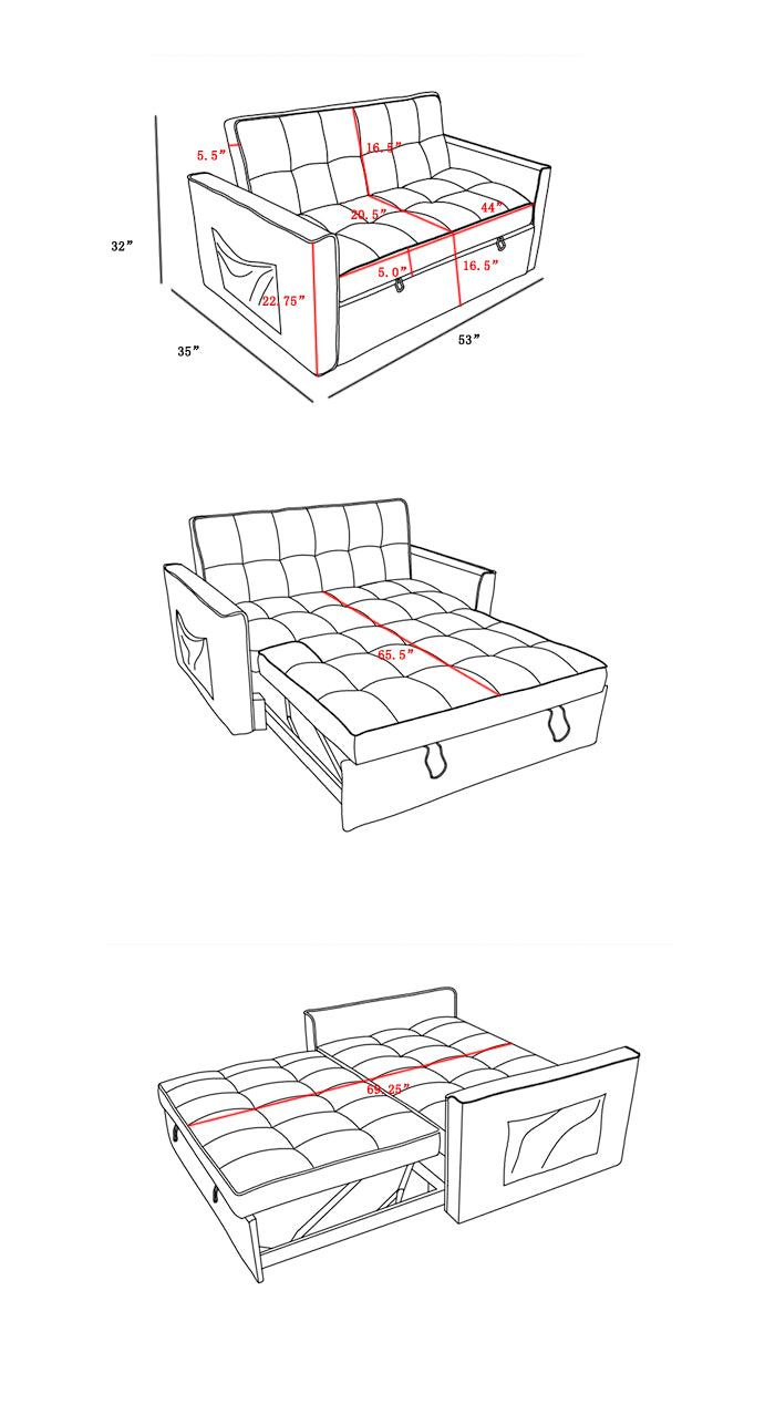 Stylish Grey Pull Out Sofa Bed With Woven Polyester Fabric & Solid Wood Frame Gray Polyester 2 Seat