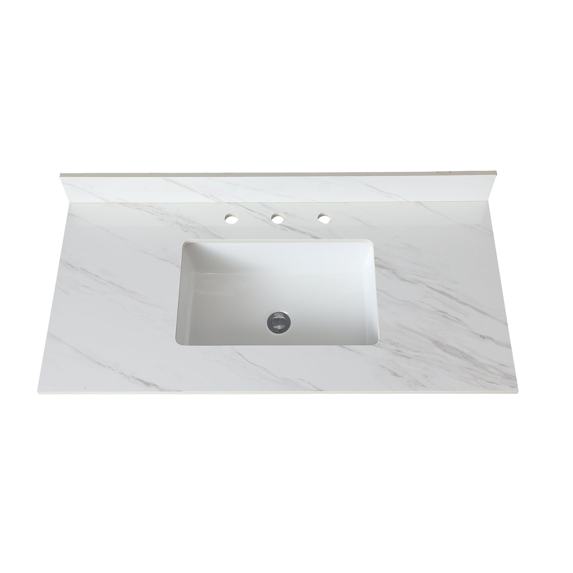 43 Inch Marble Vanity Top, White Vanity Top With Pre Drilled Faucet Holes, Bathroom Vanity Top With Undermount Rectangular Middle Sink And 4" Height Backsplash, Bianco Carrara Venato White Bathroom Sintered Stone