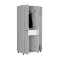 Misuri Wardrobe Armoire With Double Door, Drawer, Hanging Rod, And Open Shelves White White Particle Board