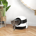 Pawhut Cat Litter Box With Lid, Covered Litter Box W High Sides, Air Freshener, Large Two Way Entrance Kitty Litter Box, Foldable, Easy Clean, White, And Black Black Abs