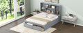 Queen Size Platform Bed With Storage Headboard And 2 Drawers, Gray Box Spring Not Required Queen Gray Wood Bedroom Bed Frame Solid Wood Mdf