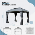 Outdoor Gazebo 10'X12', Permanent Hardtop Gazebo With Aluminum Frame For Patios Deck Backyard, Galvanized Steel Double Roof, Curtains And Netting For Lawns, Garden, Poolside Black Metal