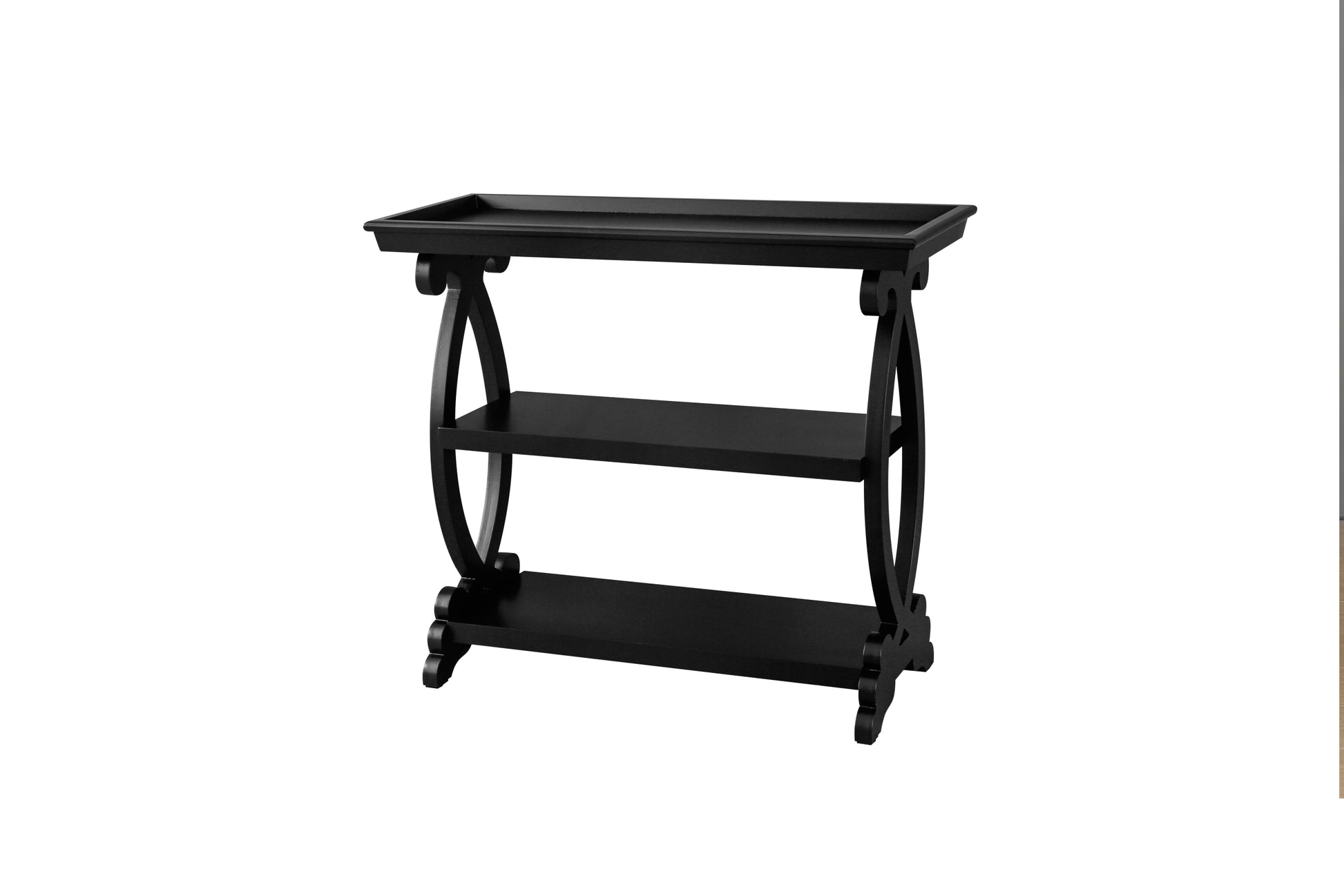 Newport Console Table For Living Room,Kitchen,Entyway Black Antique Black Desk Top Primary Living Space Floor Mount Open Storage Console Tables Lacquered Solid Wood Mdf Mdf