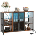 Homcom Led Wine Cabinet With Charging Station Glass Holders, Rustic Brown Rustic Brown Steel