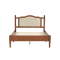 Full Size Wooden Platform Bed With Natural Rattan Headboard, Vintage Bed Frame With Wooden Slat Support, Walnut Box Spring Not Required Full Walnut Wood