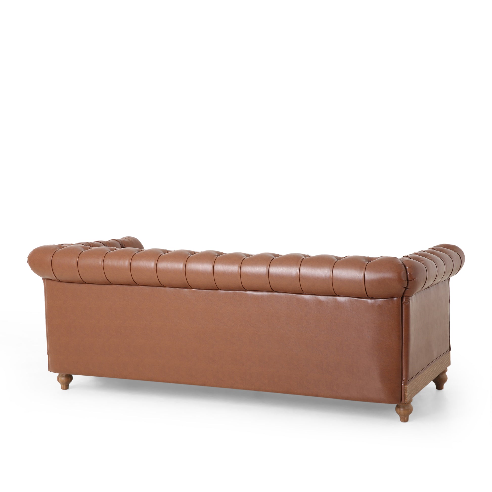 Mirod Comfy 3 Seat Sofa With Wooden Legs, Retro Style For Living Room And Study Light Brown Pu 3 Seat