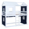 Twin Size Bunk Wood House Bed With Tent, Blue White Twin Blue Solid Wood Mdf