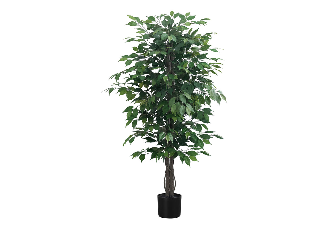 Artificial Plant, 58" Tall, Ficus Tree, Indoor, Faux, Fake, Floor, Greenery, Potted, Decorative, Green Leaves, Black Pot Green Plastic