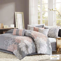 Printed Cotton Sateen Comforter Set Grey Peach Twin Twin Xl Twin Grey Peach Polyester