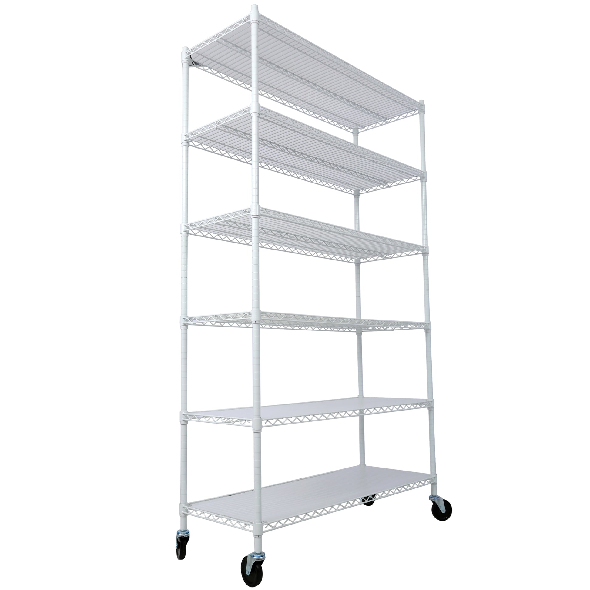 6 Tier 6000Lbs Capacity Nsf Metal Shelf Wire Shelving Unit, Heavy Duty Adjustable Storage Rack With Wheels & Shelf Liners For Commercial Grade Utility Steel Storage Rack, White 82"H X 48"L X 18"D White Metal