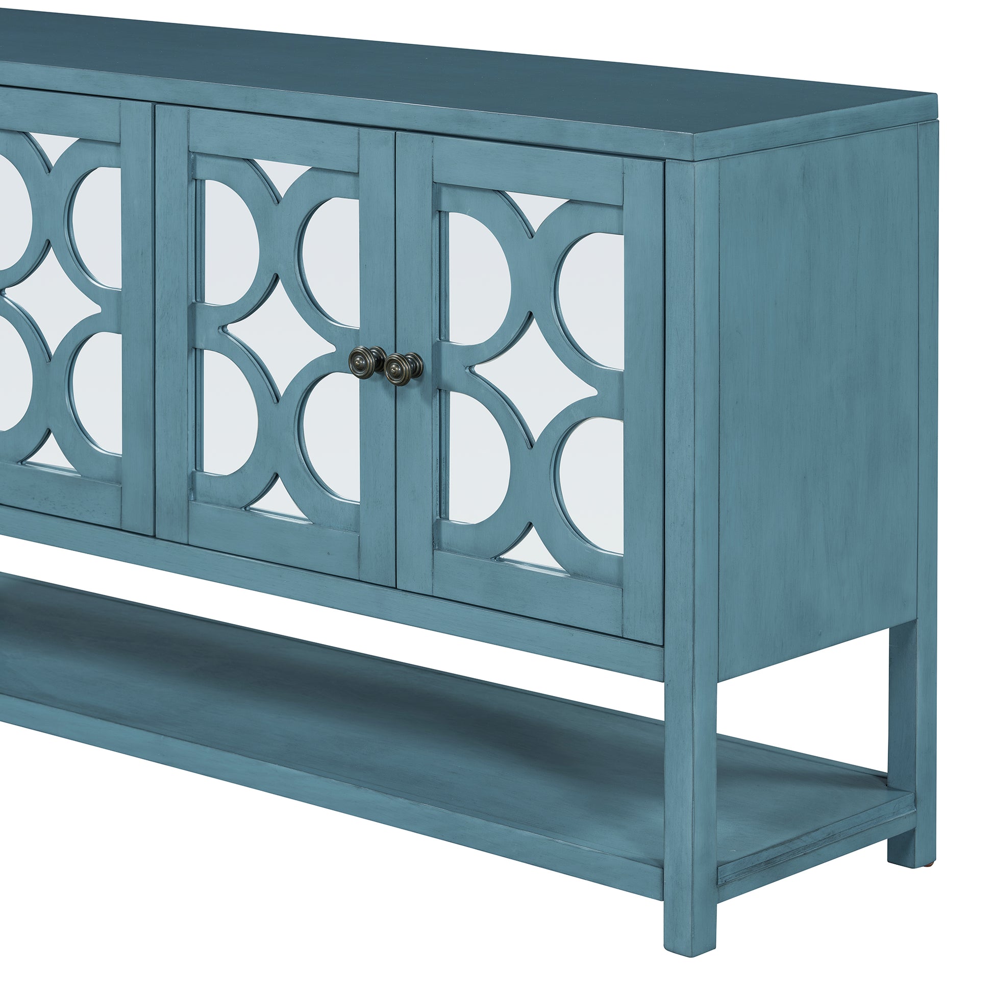 Elegant Retro Console Table Storage Cabinet Sideboard With Mirrored Doors, Spacious Shelves, And Durable Acacia Wood Legs Perfect For Living Room, Dining Room, Or Entryway Antique Navy Antique Navy Primary Living Space Solid Wood Mdf