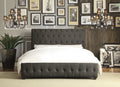 Dark Gray Fabric Upholstered Queen Bed Tufted Headboard Footboard Solid Wood Frame 1Pc Bedroom Furniture Box Spring Required Queen Dark Gray Wood Bedroom Solid Wood