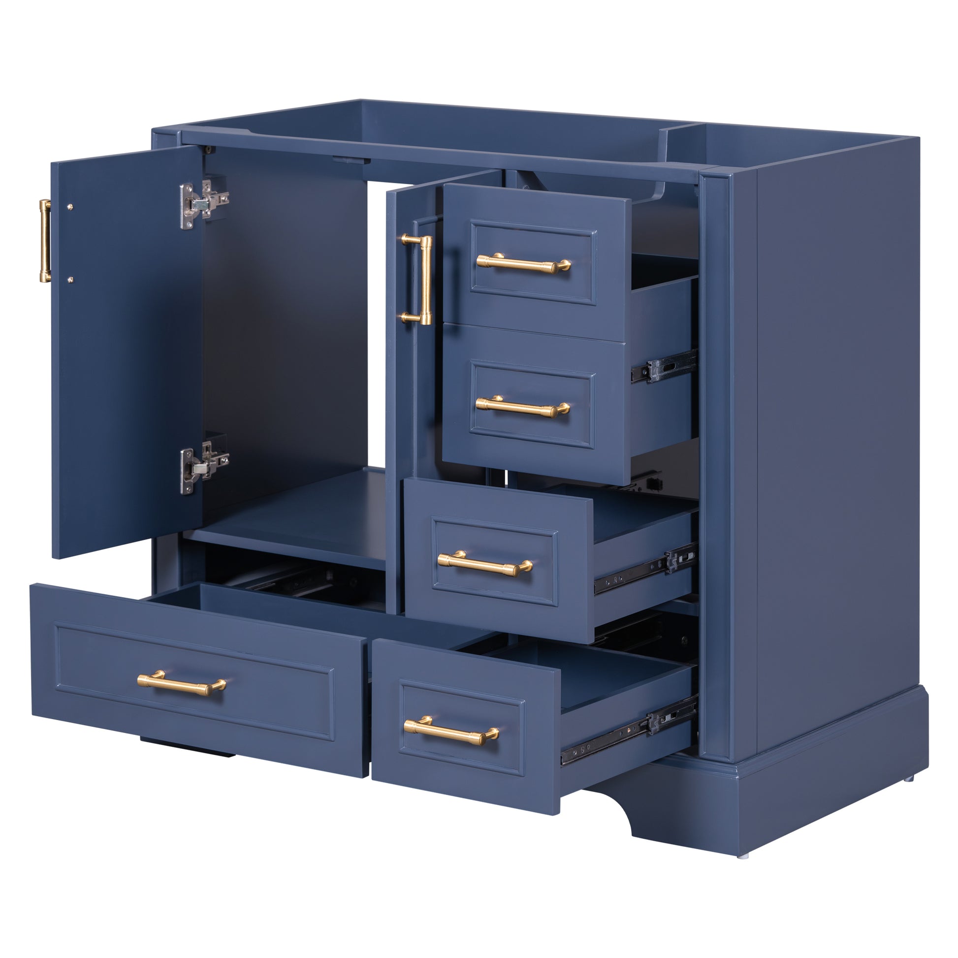 Cabinet Only 36" Blue Traditional Bathroom Vanity Sink Not Included 4 Navy Blue 2 Soft Close Doors Bathroom Freestanding American Traditional Solid Wood Mdf Painted