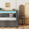 Twin Size Daybed With Trundle Bed, Upholstered Daybed With Charging Station And Led Lights, Gray Twin Gray Linen