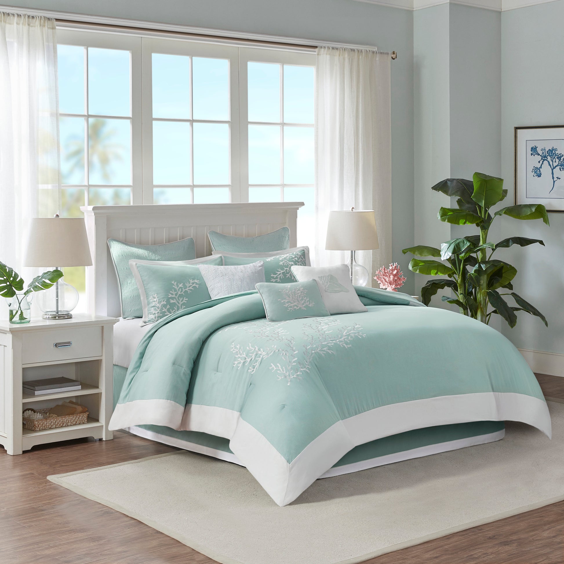 Oversized Cotton Jacquard Comforter Set Aqua King King Aqua Cotton