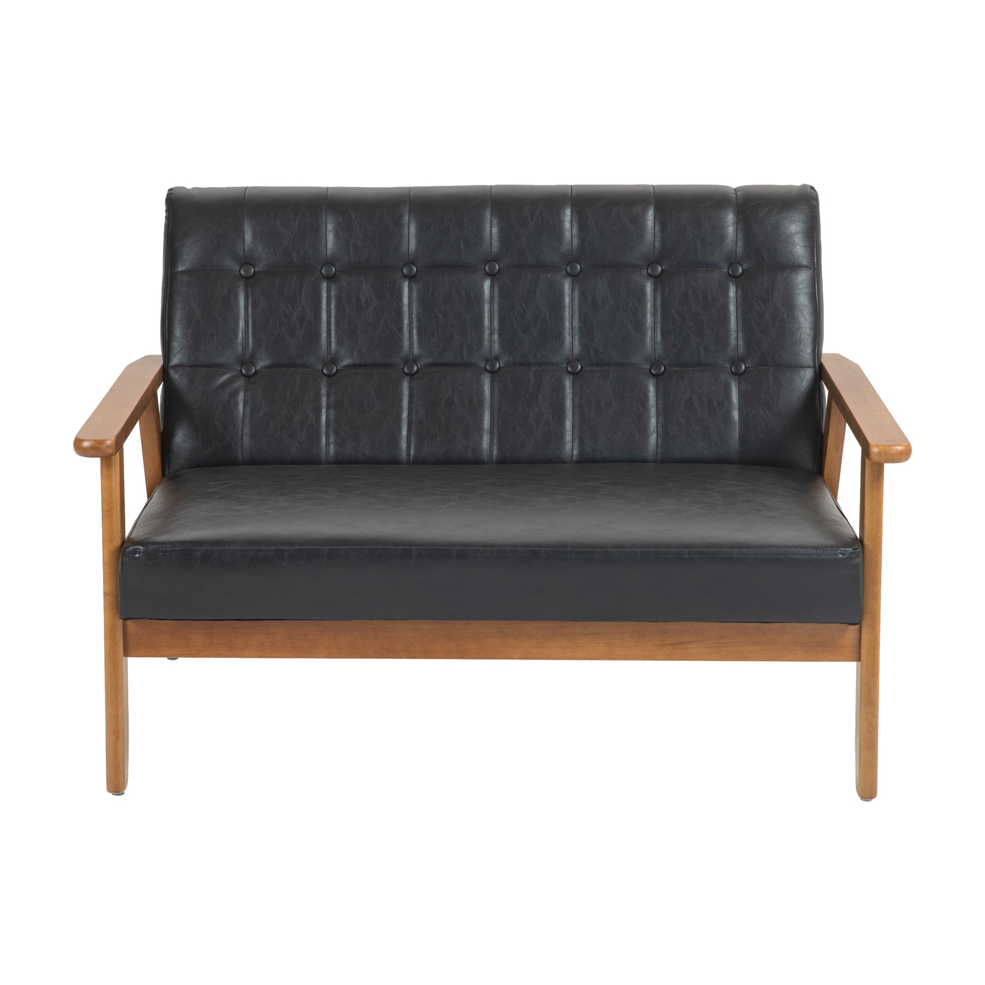 Coolmore Mid Century Modern Solid Loveseat Sofa Upholstered Pu Leather Loveseat, 2 Seat Upholstered Loveseat Sofa Modern Couch Black Pu Pu Leather 2 Seat