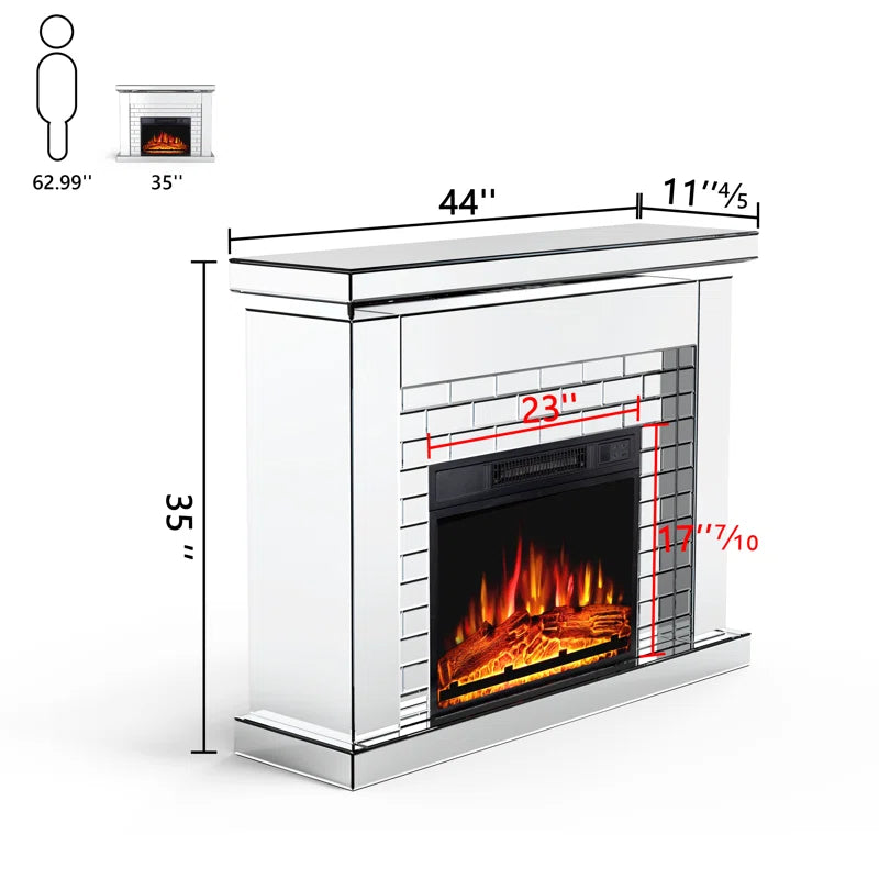 44'' W Electric Fireplace With Silver Mirrored Mantel Silver 400 Primary Living Space Modern Yes Freestanding Metal Synthetic Wood Mirror Electric